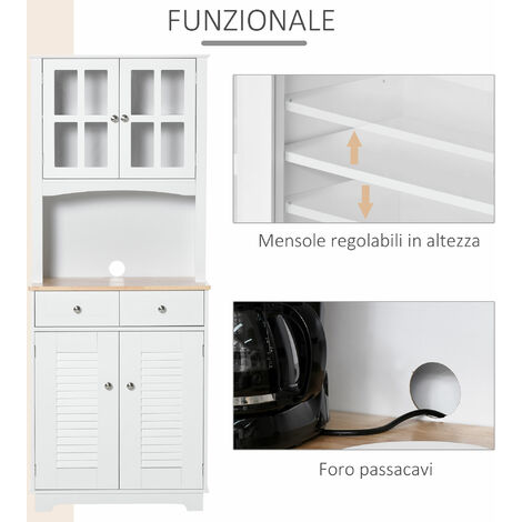  HOMCOM Credenza Alta Per Cucina Mobile Buffet In Legno Bianco