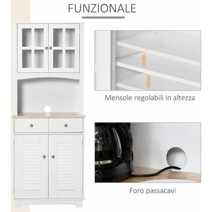  HOMCOM Credenza Alta Per Cucina Mobile Buffet In Legno Bianco