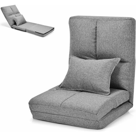  Sedia Pieghevole Da Pavimento Portatile, Cuscino Da Seduta Cuscino Per La Schiena, Poltrona Relax (Grigio)