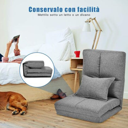  Sedia Pieghevole Da Pavimento Portatile, Cuscino Da Seduta Cuscino Per La Schiena, Poltrona Relax (Grigio)