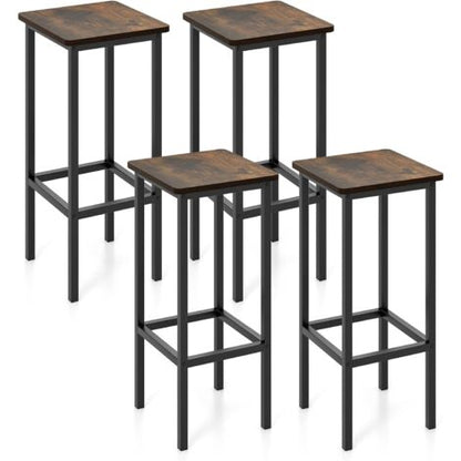  COSTWAY Set Di 4 Sgabelli Da Bar, Sgabello Sedie Alta Con Poggiapiedi, Stile Industriale Per Cucina, Soggiorno, Sala Da Pranzo, Capacità 100kg (30x30x62 Cm)