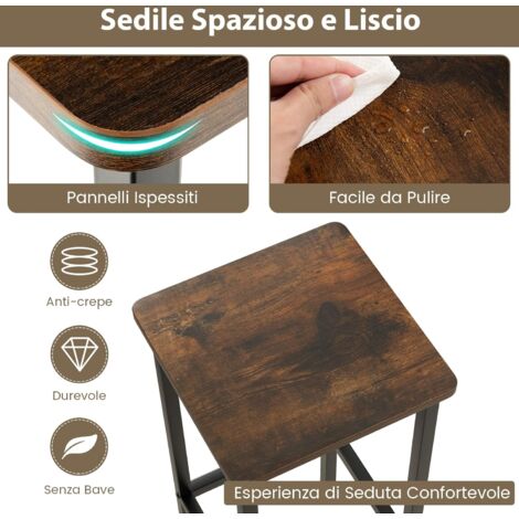  COSTWAY Set Di 4 Sgabelli Da Bar, Sgabello Sedie Alta Con Poggiapiedi, Stile Industriale Per Cucina, Soggiorno, Sala Da Pranzo, Capacità 100kg (30x30x62 Cm)