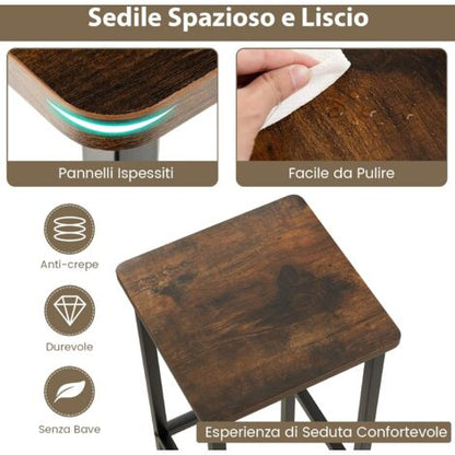  COSTWAY Set Di 4 Sgabelli Da Bar, Sgabello Sedie Alta Con Poggiapiedi, Stile Industriale Per Cucina, Soggiorno, Sala Da Pranzo, Capacità 100kg (30x30x62 Cm)