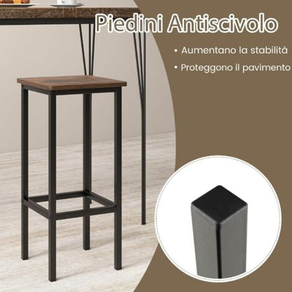  COSTWAY Set Di 4 Sgabelli Da Bar, Sgabello Sedie Alta Con Poggiapiedi, Stile Industriale Per Cucina, Soggiorno, Sala Da Pranzo, Capacità 100kg (30x30x62 Cm)