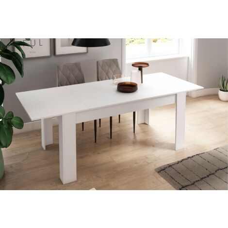  Skraut Home - Tavolo Da Pranzo 140cm Estendibile 200cm, Bianco Opaco, Dimensioni: 90.4 Larghezza X 140.4/200.4 Lunghezza 76.1 Cm Altezza