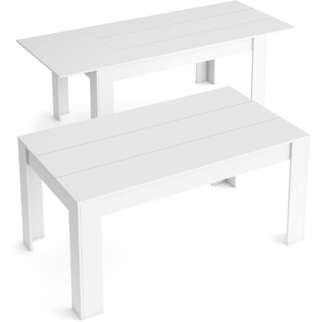  Skraut Home - Tavolo Da Pranzo 140cm Estendibile 200cm, Bianco Opaco, Dimensioni: 90.4 Larghezza X 140.4/200.4 Lunghezza 76.1 Cm Altezza