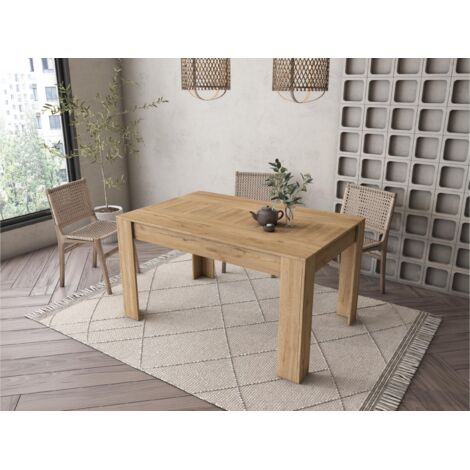  Skraut Home - Tavolo Da Pranzo 140cm Allungabile 200cm, Colore: Naturale, Dimensioni: 90.4 Larghezza X 140.4/200.4 Lunghezza 76.1 Cm Altezza