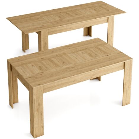  Skraut Home - Tavolo Da Pranzo 140cm Allungabile 200cm, Colore: Naturale, Dimensioni: 90.4 Larghezza X 140.4/200.4 Lunghezza 76.1 Cm Altezza