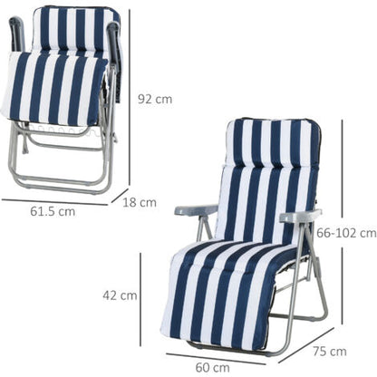  Outsunny Set 2 Sedie A Sdraio Da Giardino Reclinabili Con Imbottitura A Righe E Braccioli, Bianco E Blu