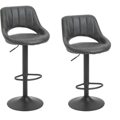  HOMCOM Set 2 Sgabelli Da Bar Con Altezza Regolabile E Poggiapiedi, In Similpelle E Metallo Grigio