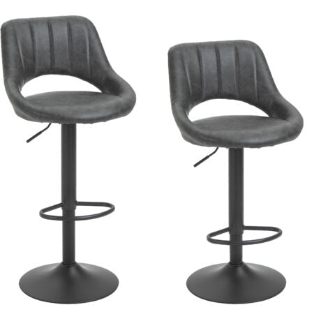  HOMCOM Set 2 Sgabelli Da Bar Con Altezza Regolabile E Poggiapiedi, In Similpelle E Metallo Grigio