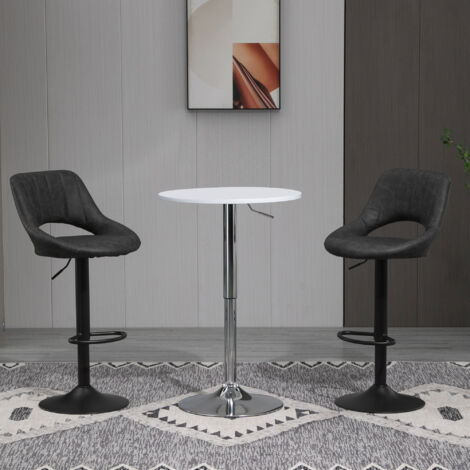  HOMCOM Set 2 Sgabelli Da Bar Con Altezza Regolabile E Poggiapiedi, In Similpelle E Metallo Grigio