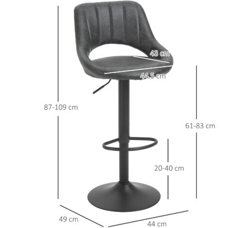  HOMCOM Set 2 Sgabelli Da Bar Con Altezza Regolabile E Poggiapiedi, In Similpelle E Metallo Grigio