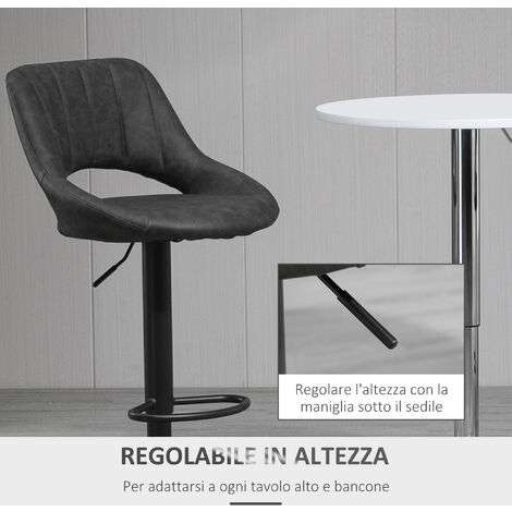  HOMCOM Set 2 Sgabelli Da Bar Con Altezza Regolabile E Poggiapiedi, In Similpelle E Metallo Grigio