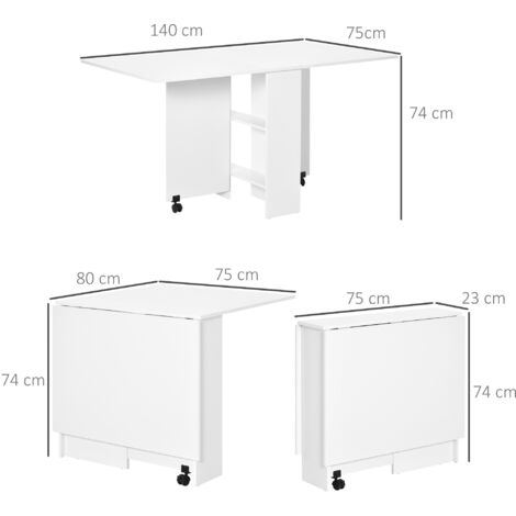  HomCom Tavolo Pieghevole Scrivania Mensola In Legno Bianco Con Ruote