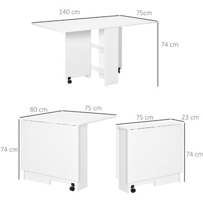  HomCom Tavolo Pieghevole Scrivania Mensola In Legno Bianco Con Ruote