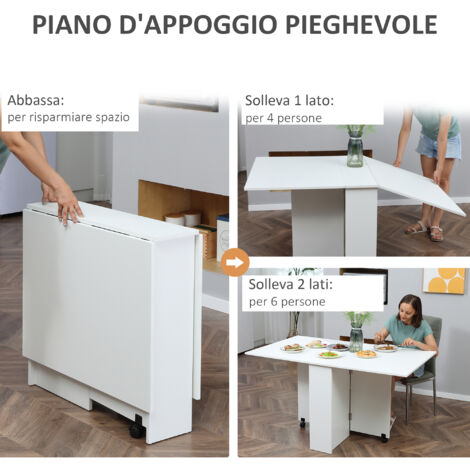  HomCom Tavolo Pieghevole Scrivania Mensola In Legno Bianco Con Ruote