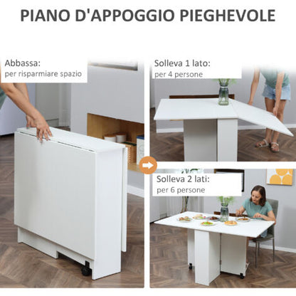 HomCom Tavolo Pieghevole Scrivania Mensola In Legno Bianco Con Ruote