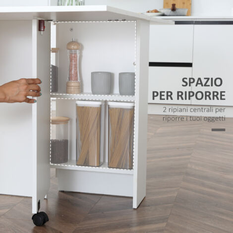  HomCom Tavolo Pieghevole Scrivania Mensola In Legno Bianco Con Ruote