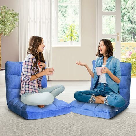 COSTWAY Sedia Da Pavimento, Sedia Imbottita Regolabile In 14 Posizioni, Poltrona Salotto Per Relax, Yoga, Lettura, Blu