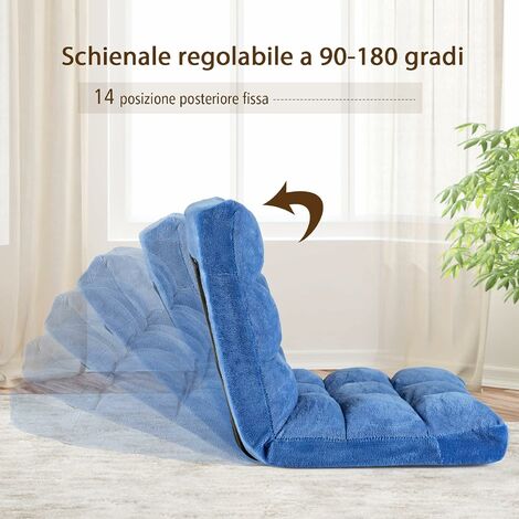  COSTWAY Sedia Da Pavimento, Sedia Imbottita Regolabile In 14 Posizioni, Poltrona Salotto Per Relax, Yoga, Lettura, Blu