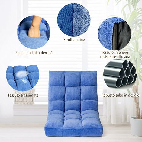  COSTWAY Sedia Da Pavimento, Sedia Imbottita Regolabile In 14 Posizioni, Poltrona Salotto Per Relax, Yoga, Lettura, Blu