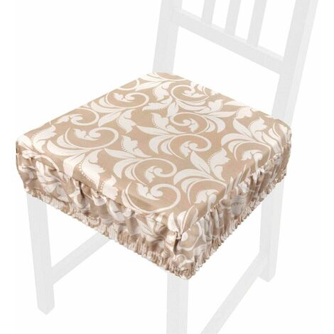  Cuscino Sedia Cotone Sfoderabile Lavabile Fascia Elastica Coprisedia Fiori Vettoriali 100% Made In Italy - Beige