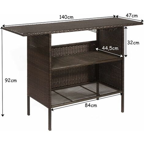  COSTWAY Tavolo Da Bar, Tavolino Bar Per Cortile Con 2 Mensole, Ideale Per Cortile Piscina Giardino Balcone, 140 X 47 X 92 Cm, Marrone