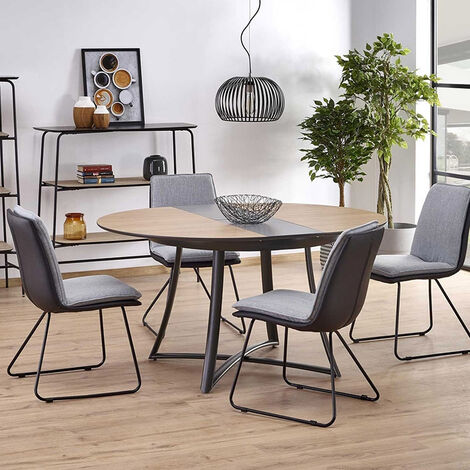  Tavolo Allungabile Tondo ORTENSIA Gihome ® Rovere Metallo Sala Pranzo Moderno