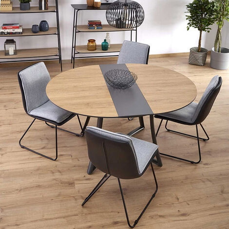  Tavolo Allungabile Tondo ORTENSIA Gihome ® Rovere Metallo Sala Pranzo Moderno