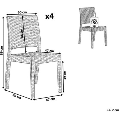  Set Di 4 Sedie Da Giardino Impilabili In Rattan Bianco Fossano