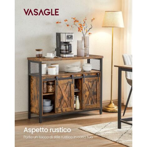  VASAGLE Credenza, Armadio Da Cucina, Armadietto, Tavolo Da Buffet Con Ante Scorrevole, Ripiano Regolabile, Industriale, Per Soggiorno, Marrone Vintage E Nero Da SONGMICS