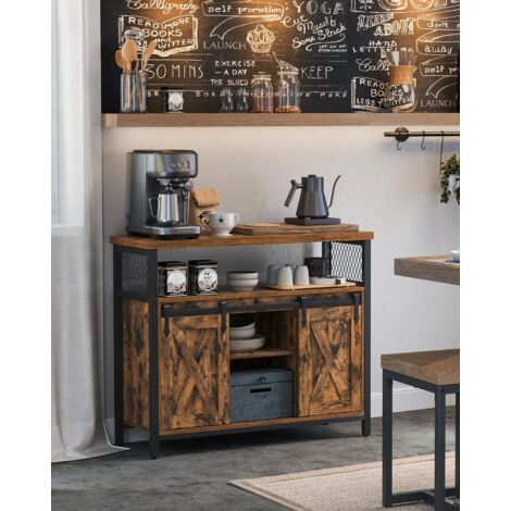  VASAGLE Credenza, Armadio Da Cucina, Armadietto, Tavolo Da Buffet Con Ante Scorrevole, Ripiano Regolabile, Industriale, Per Soggiorno, Marrone Vintage E Nero Da SONGMICS