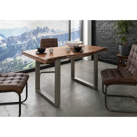  FREEFORM 5 Tavolo Da Pranzo In Legno Di Acacia - Laccato Natur / Gambe In Ferro - Argento Mat 160x90x77