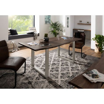  FREEFORM 3 Tavolo Da Pranzo In Legno Di Acacia - Laccato Grigio / Gambe Di Ferro - Argento Mat 160x90x76