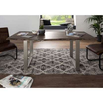  FREEFORM 3 Tavolo Da Pranzo In Legno Di Acacia - Laccato Grigio / Gambe Di Ferro - Argento Mat 160x90x76