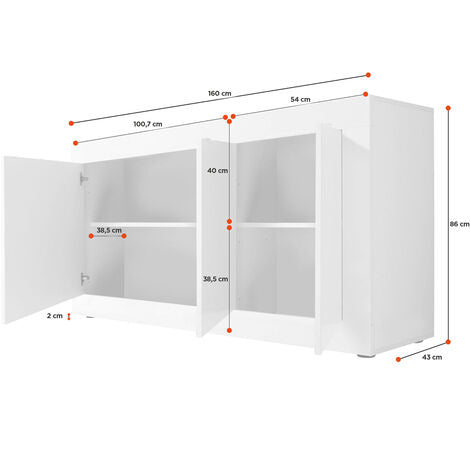  Credenza Moderna, Madia Bianca Lucida Con 3 Ante In Finitura Pero