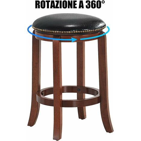  COSTWAY Sgabello Girevole Senza Schienale, Sgabello Da Bar Rustico Con Sedile Girevole A 360°, Sedia Da Bar Di Legno Per Sala Da Pranzo Cucina Ristorante, 39,5 X 39,5 X 61 Cm (1 Pezzo)