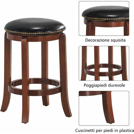  COSTWAY Sgabello Girevole Senza Schienale, Sgabello Da Bar Rustico Con Sedile Girevole A 360°, Sedia Da Bar Di Legno Per Sala Da Pranzo Cucina Ristorante, 39,5 X 39,5 X 61 Cm (1 Pezzo)