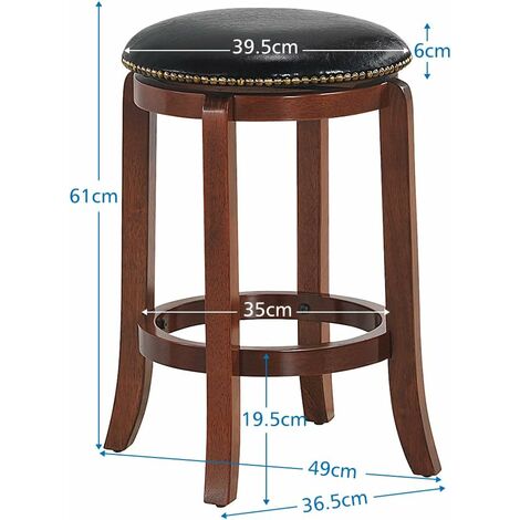  COSTWAY Sgabello Girevole Senza Schienale, Sgabello Da Bar Rustico Con Sedile Girevole A 360°, Sedia Da Bar Di Legno Per Sala Da Pranzo Cucina Ristorante, 39,5 X 39,5 X 61 Cm (1 Pezzo)