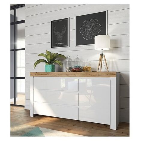  DOLSENA - Madia Da Soggiorno In Stile Scandinavo - 156x83,5x42 - 1 Anta + 3 Cassetti - Madia