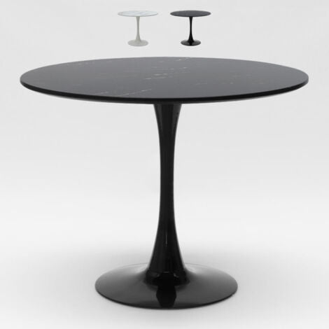  Tavolo Rotondo Effetto Marmo 80cm Sala Da Pranzo Ristorante Tulip Murmar 80 Colore: Nero