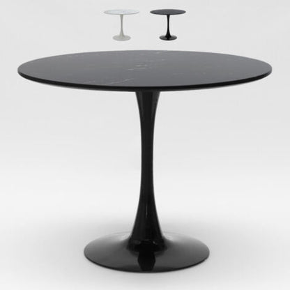  Tavolo Rotondo Effetto Marmo 80cm Sala Da Pranzo Ristorante Tulip Murmar 80 Colore: Nero