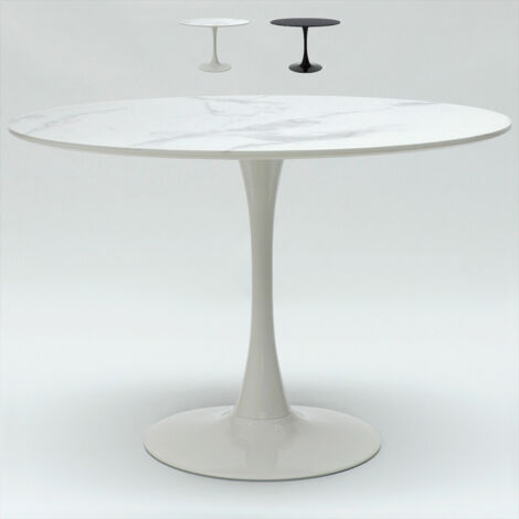  Tavolo Rotondo 120cm Effetto Marmo Ristorante Sala Da Pranzo Tulip Murmar 120 Colore: Bianco