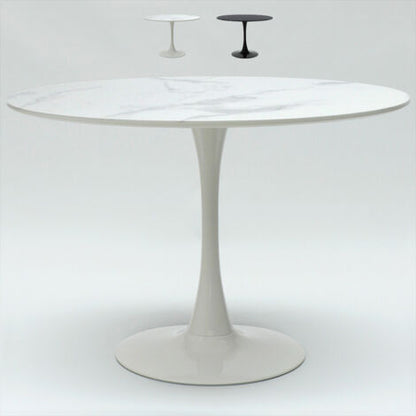  Tavolo Rotondo 120cm Effetto Marmo Ristorante Sala Da Pranzo Tulip Murmar 120 Colore: Bianco