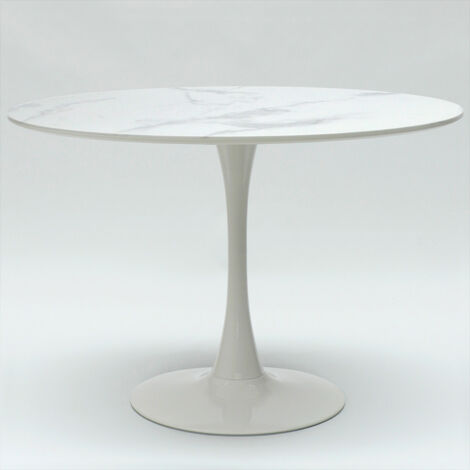  Tavolo Rotondo 120cm Effetto Marmo Ristorante Sala Da Pranzo Tulip Murmar 120 Colore: Bianco