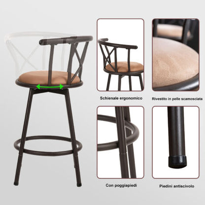  MEUBLES COSY Set Di 2 Sgabelli Da Bar Girevoli Tipo Professionale, Altezza Seduta 63 Cm, Con Poggiapiedi E Schienale E Cuscino Imbottiti