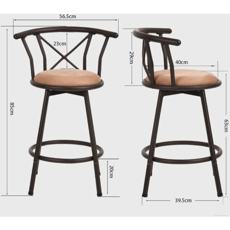  MEUBLES COSY Set Di 2 Sgabelli Da Bar Girevoli Tipo Professionale, Altezza Seduta 63 Cm, Con Poggiapiedi E Schienale E Cuscino Imbottiti