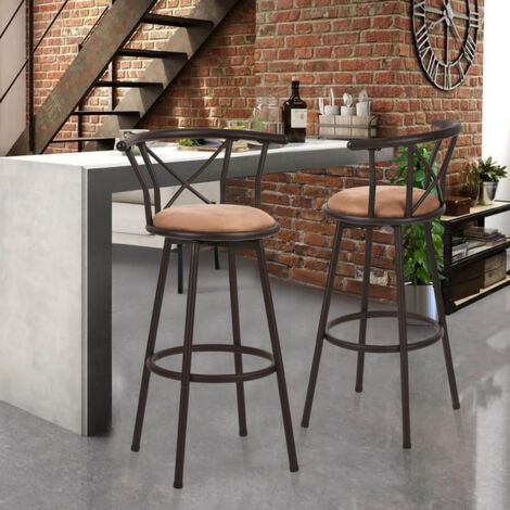  MEUBLES COSY Set Di 2 Sgabelli Da Bar Imbottiti Con Schienale In Stile Industriale Vintage Con Poggiapiedi Forma Rotonda Con Schienale E Cuscino
