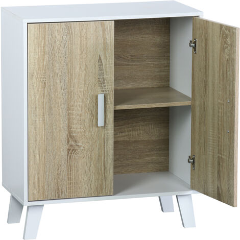  Mobile In Pannello Truciolare Con 2 Ante , Armadietto Con Scaffali Mobile In Legno - Bianco/sonoma 60x30 H. 72 Cm